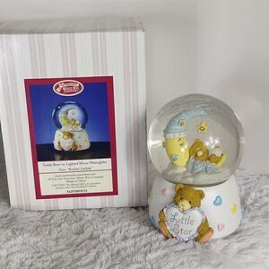 Musical Teddy Bear on Lighted Moon Waterglobe